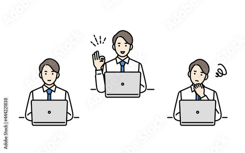 上半身アバターセット　男性ビジネスパーソン　PC