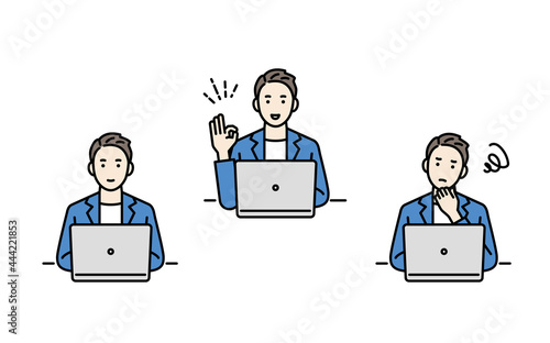 上半身アバターセット　男性ビジネスパーソン　PC