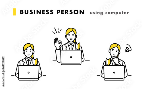 新入社員の上半身アバターセット　女性ビジネスパーソン　PC