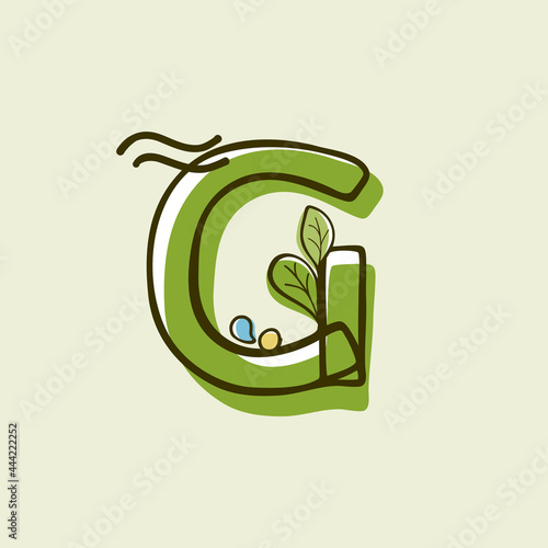 Eco style letter G logo hand-drawn with a marker with paint shift effect.