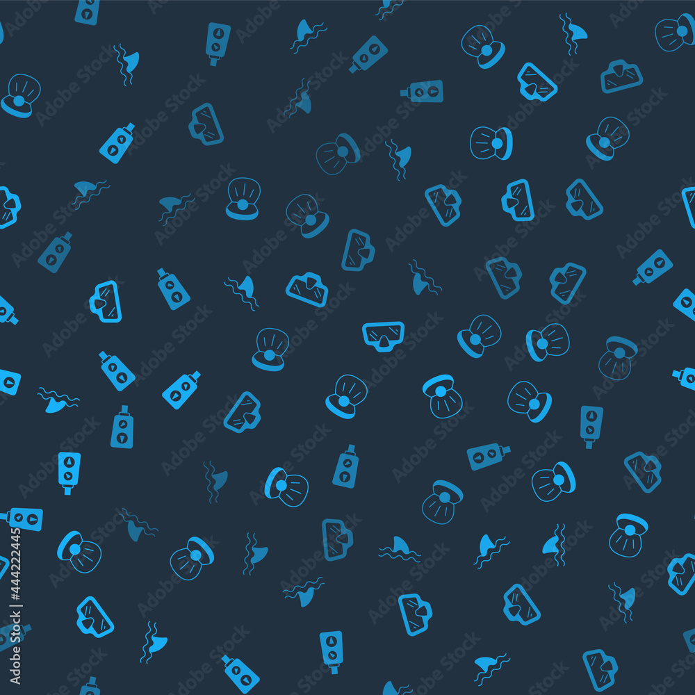 Set Shark, Pearl, Diving mask and Gauge scale on seamless pattern. Vector Set Shark, Pearl, Diving mask and Gauge scale on seamless pattern. Vector