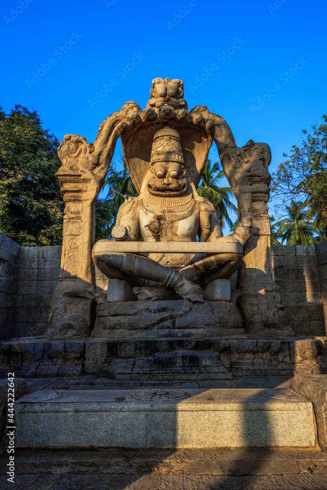 Narasimha Lakshmi Temple hampi antique stone art. Hampi is Unesco Heritage site. Karnataka, India.