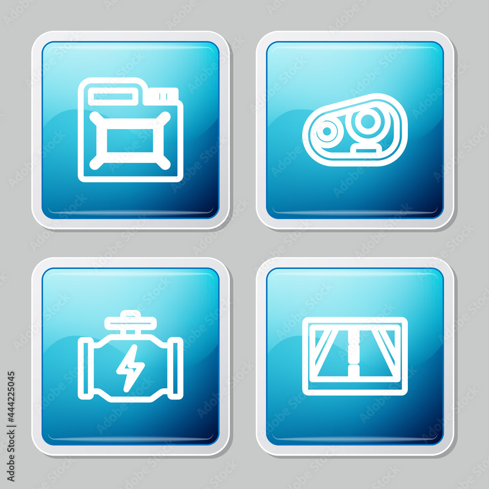 Set line Canister for motor oil, Car headlight, Check engine and Gps device with map icon. Vector Set line Canister for motor oil, Car headlight, Check engine and Gps device with map icon. Vector