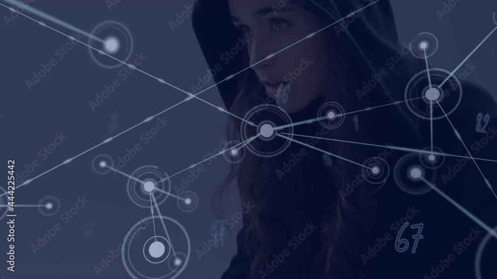 Animation of network of connections with female hacker Animation of network of connections with female hacker