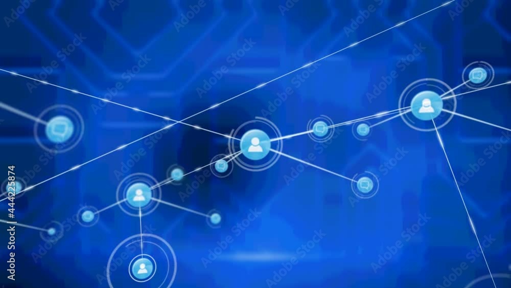 Animation of network of connections over blue background Animation of network of connections over blue background