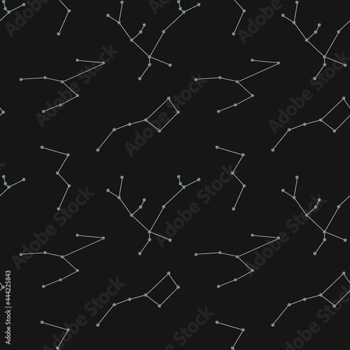 Seamless pattern of constellations on dark background