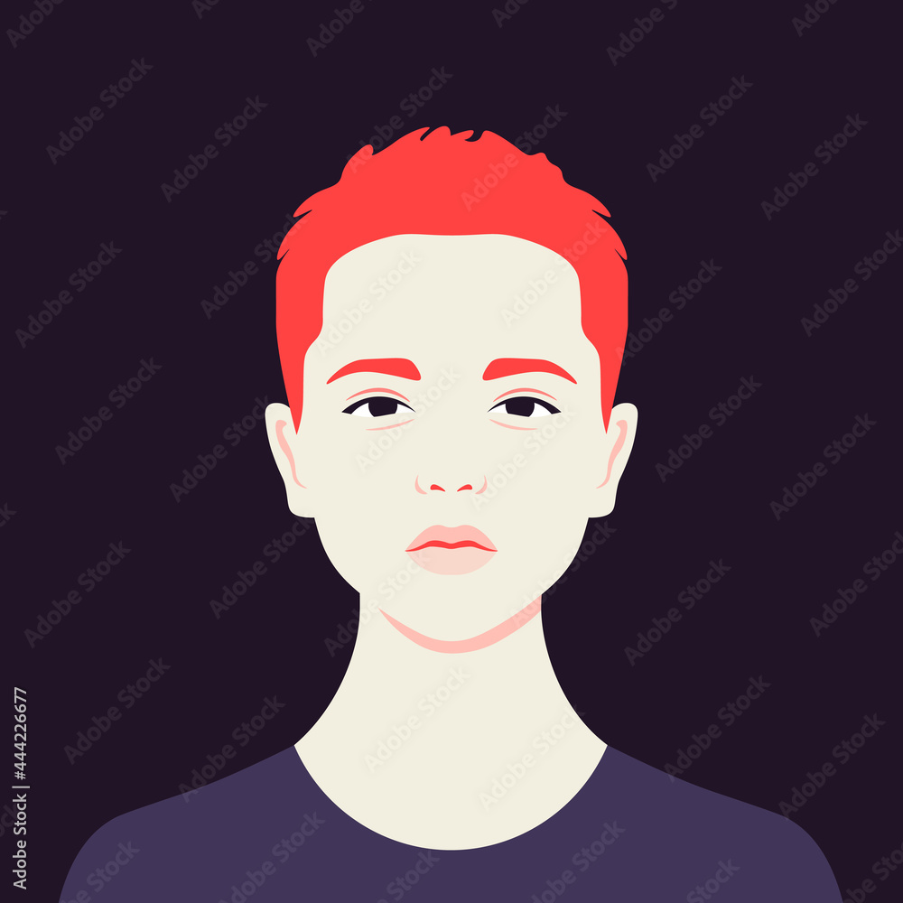 A tired redheaded teenager at night. Fatigue, depression. a student exhausted by exams. Vector flat illustration