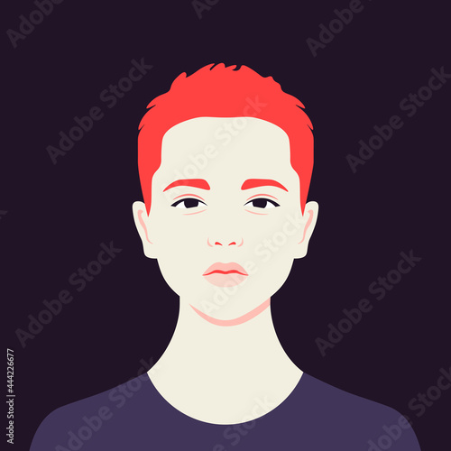 A tired redheaded teenager at night. Fatigue, depression. a student exhausted by exams. Vector flat illustration