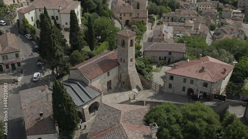 Aerial footage drone view of Arquà Petrarca, a beautiful medieval town, unesco heritage in northern italy // no video editing
 photo