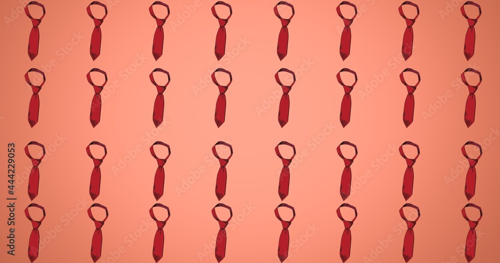 Composition of red neck ties repeated in rows, on pink background Composition of red neck ties repeated in rows, on pink background