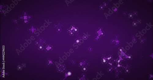 Image of multiple 3d purple glowing molecules