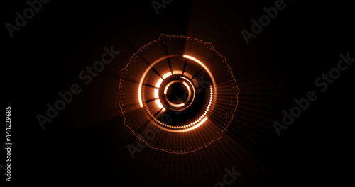 Image of hypnotic motion of glowing orange concentric circles