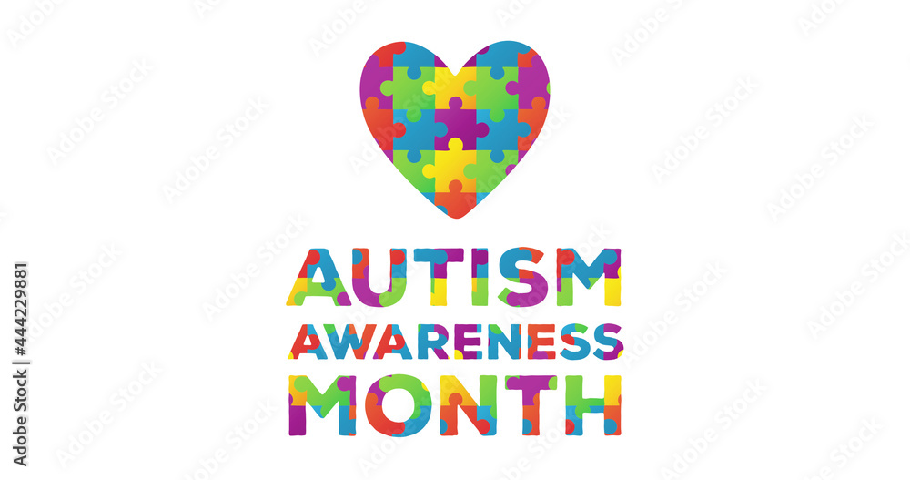 Digitally generated image of with puzzle elements forming Autism Awareness Month text against white 