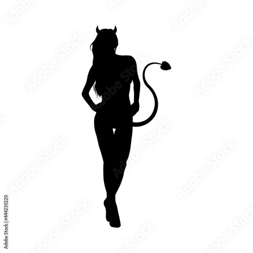 Silueta de chica demonio sexy de pie en color negro