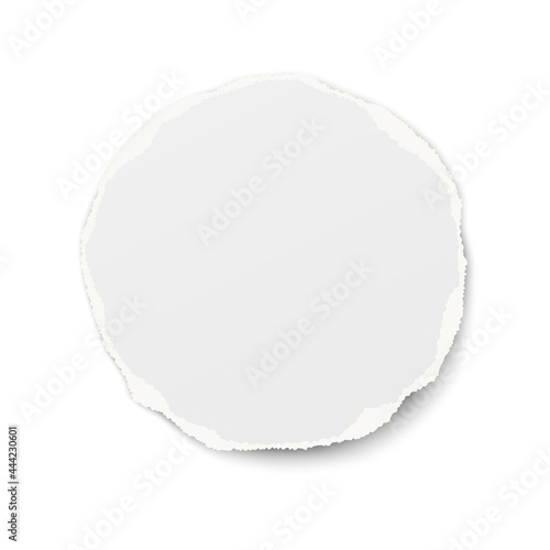 Round torn paper tear with soft shadow isolated on white background. Paper template.
