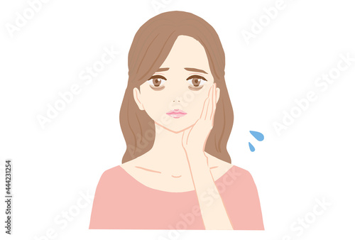 目の下にクマが出来て困っている若い女性のイラスト