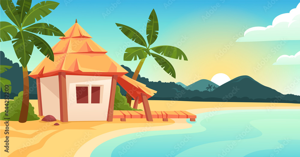 Cute bungalow or beach hut on tropical island resort