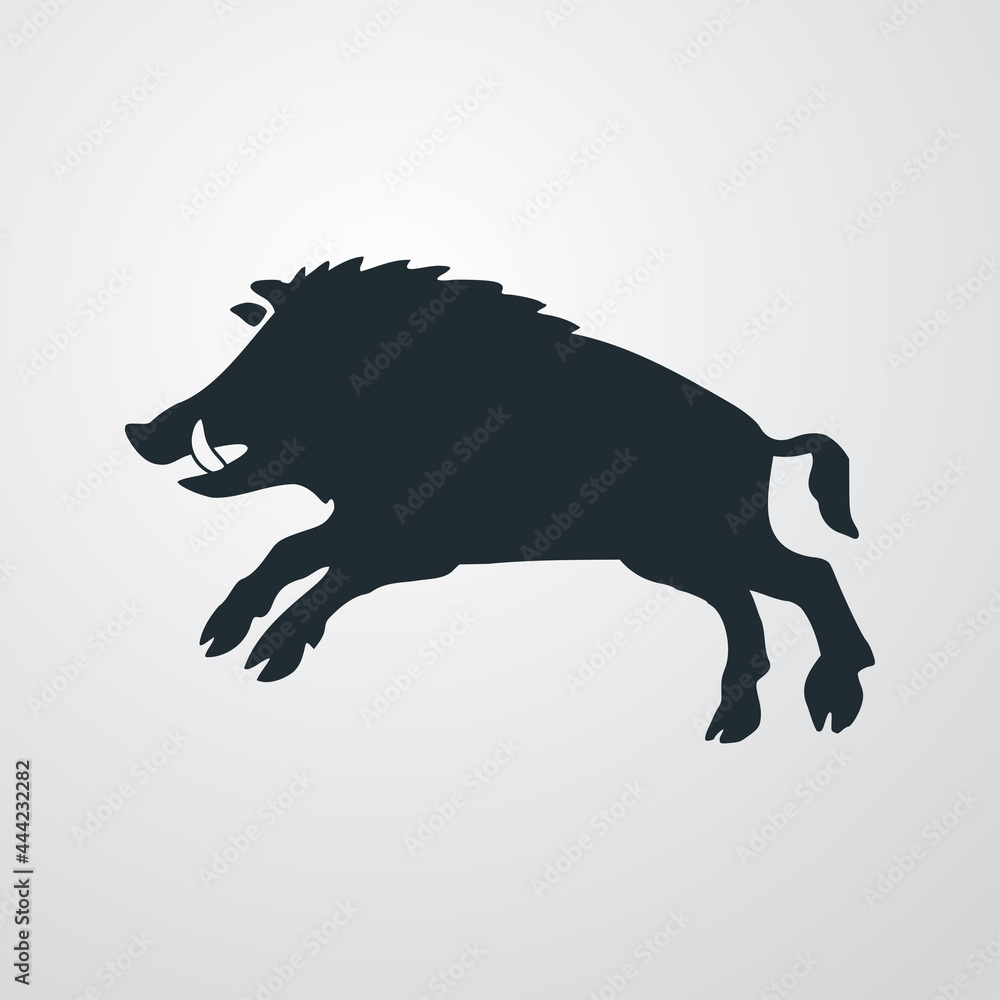 Logo heráldica con silueta de jabalí medieval en fondo gris Logo heráldica con silueta de jabalí medieval en fondo gris