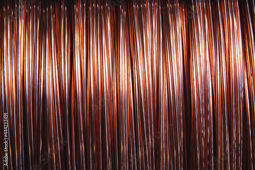 Macro texture copper cable rolled coil up on industry factory