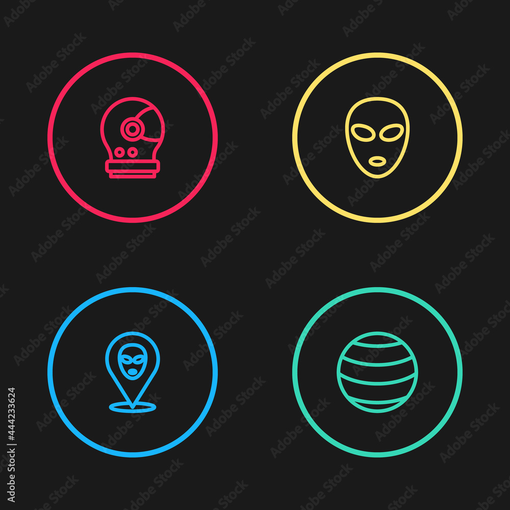 Set line Alien, Planet, and Astronaut helmet icon. Vector Set line Alien, Planet, and Astronaut helmet icon. Vector