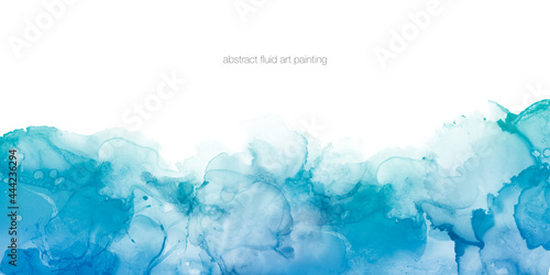 Fototapeta Naklejka Na Ścianę i Meble -  Abstract blue painting by watercolor and alcohol ink texture isolated on white background with empty space for text.