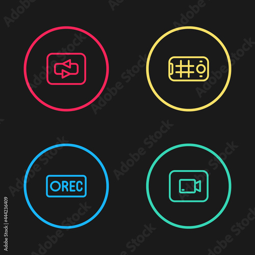 Set line Record button, Play video, Selfie mobile and Repeat icon. Vector