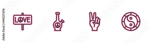 Set line Peace, symbol, Bong and Yin Yang icon. Vector