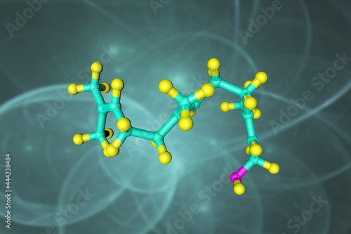 Molecular structure of farnesol, a nature identical deodorizing agent that has specific anti-bacterial activity against grampositive microbes responsible for body odor. 3d illustration photo