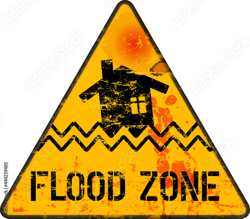 Tela flood zone warning sign,climate change, inundation, flooding  concept, vector il
