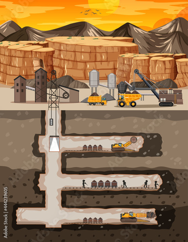 Landscape of coal mine industry with underground