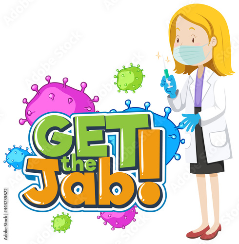Get the Jab font banner with a female doctor cartoon character