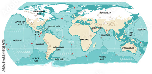 World Map Showing Tectonic Plates Boundaries