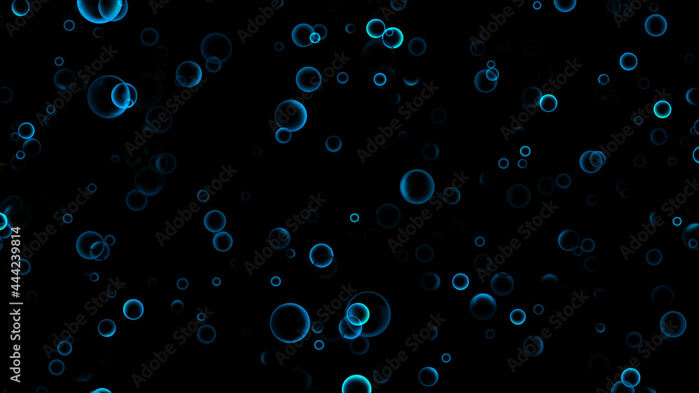 Blue aqua glow many size of bubbles floating Blue aqua glow many size of bubbles floating