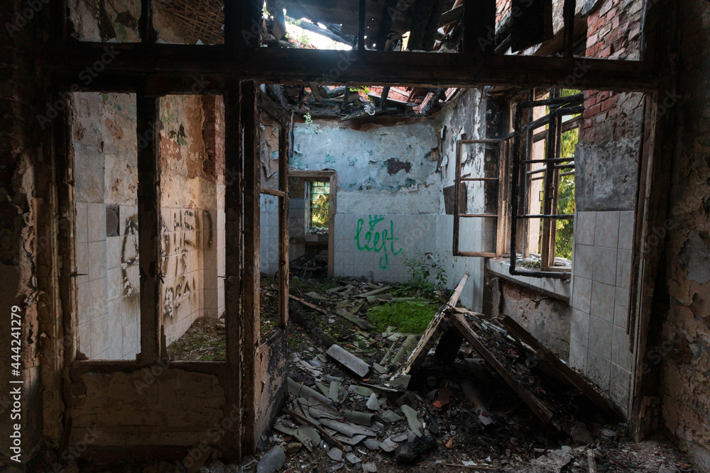 room of an abandoned ruined building room of an abandoned ruined building