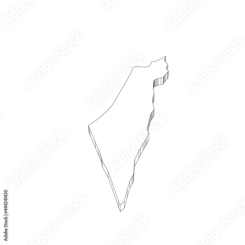 Israel - 3D black thin outline silhouette map of country area. Simple flat vector illustration.