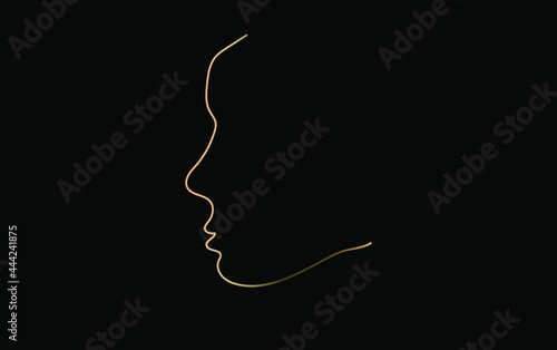 abstract face one line drawing. Portrait minimalistic style. Vector illustration. Gold and black