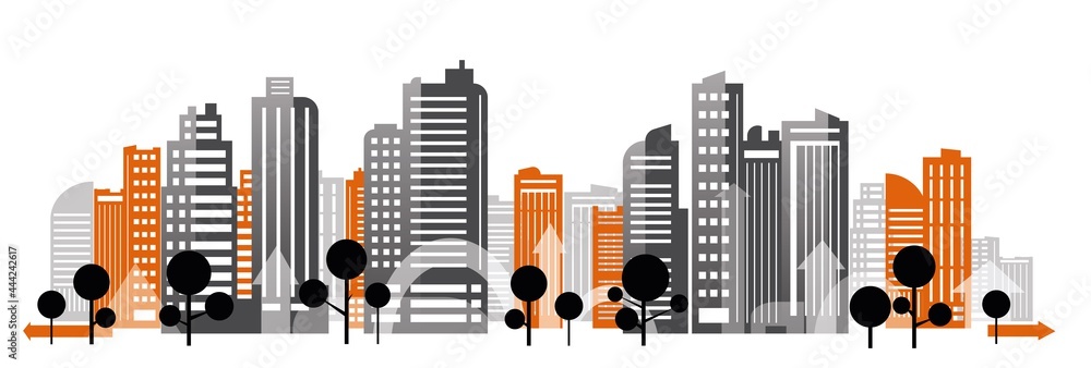 smart city illustration, abstract skyline graphic background -
