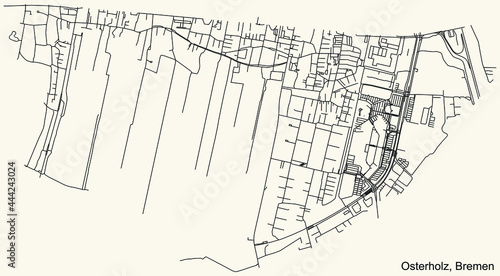 Black simple detailed street roads map on vintage beige background of the quarter Osterholz subdistrict of Bremen, Germany