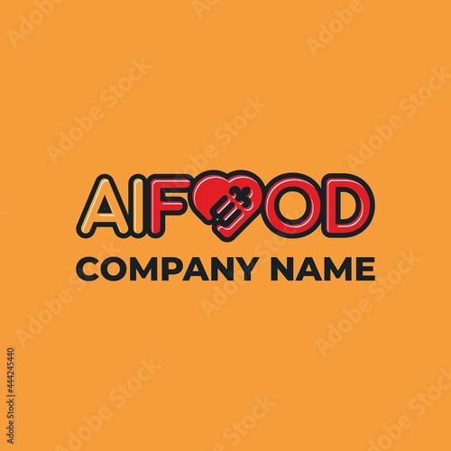 Logo elements: fork, plant and heart. Collocation: 'i' and 'food'. Vector.
