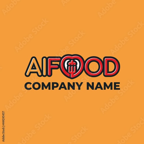 Logo elements: fork, plant and heart. Collocation: 'i' and 'food'. Vector.