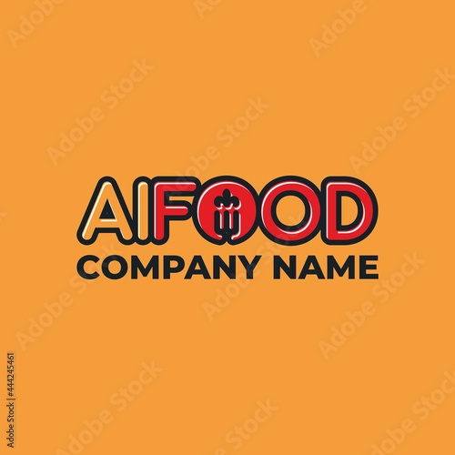 Logo elements: fork, plant and plate. Collocation: 'i' and 'food'. Vector.