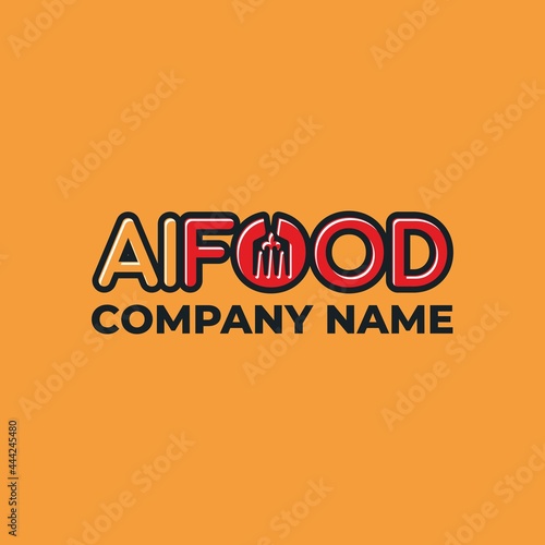 Logo elements: fork, plant and plate. Collocation: 'i' and 'food'. Vector.