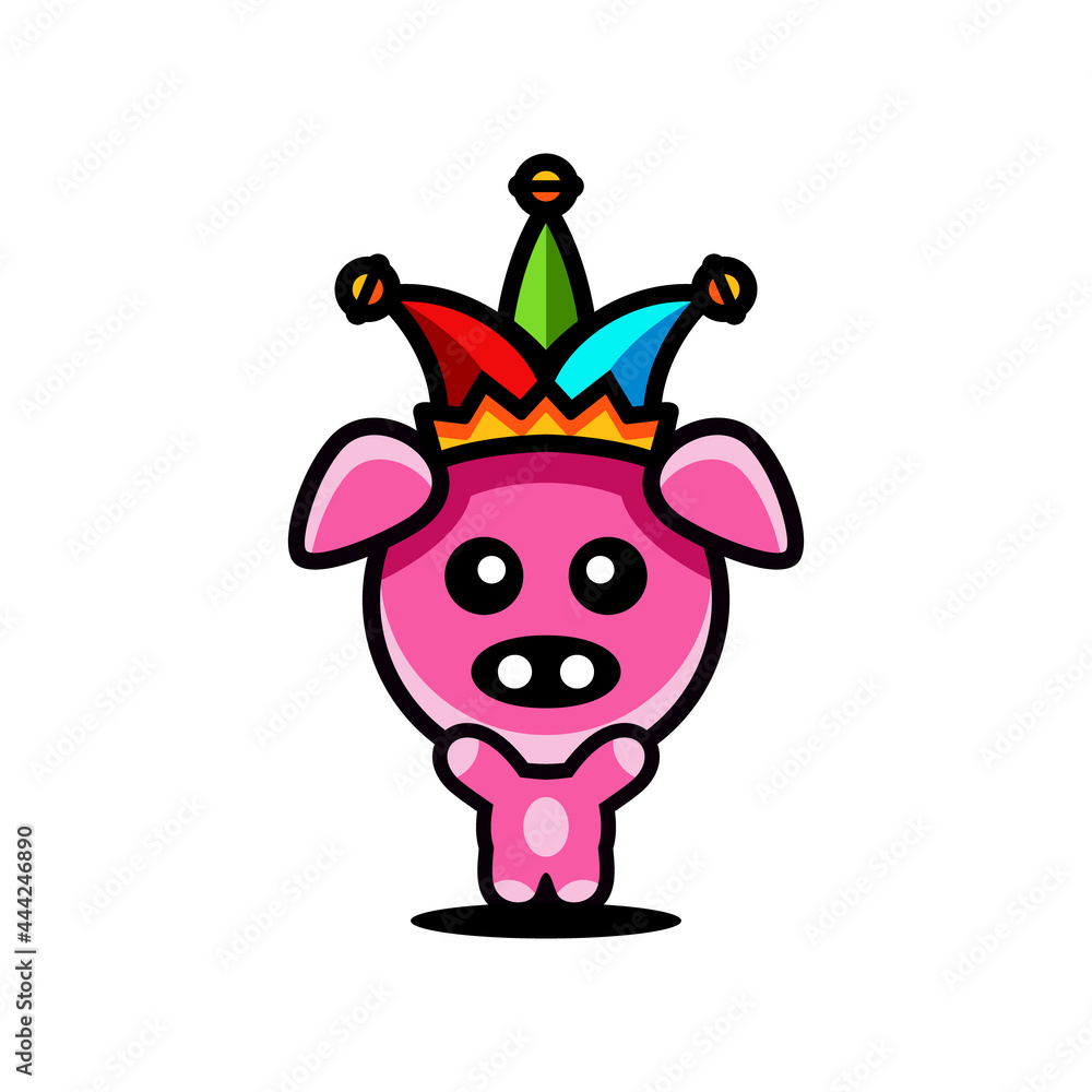 Logo Design Mascot Cartoon Pig with Joker Hat