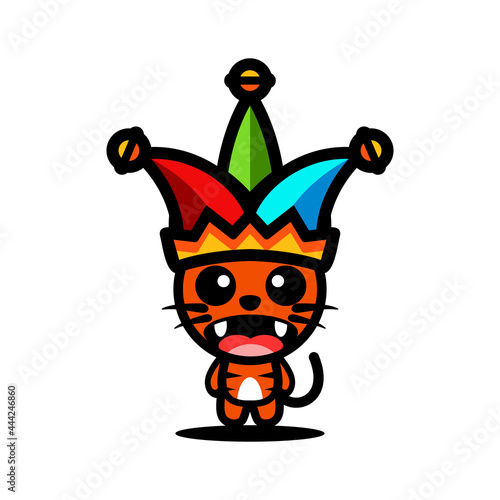 Logo Design Mascot Cartoon Cat with Joker Hat
