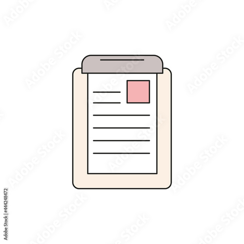 Colorful flat icon of a clipboard with document. Isolated vector illustration on white background