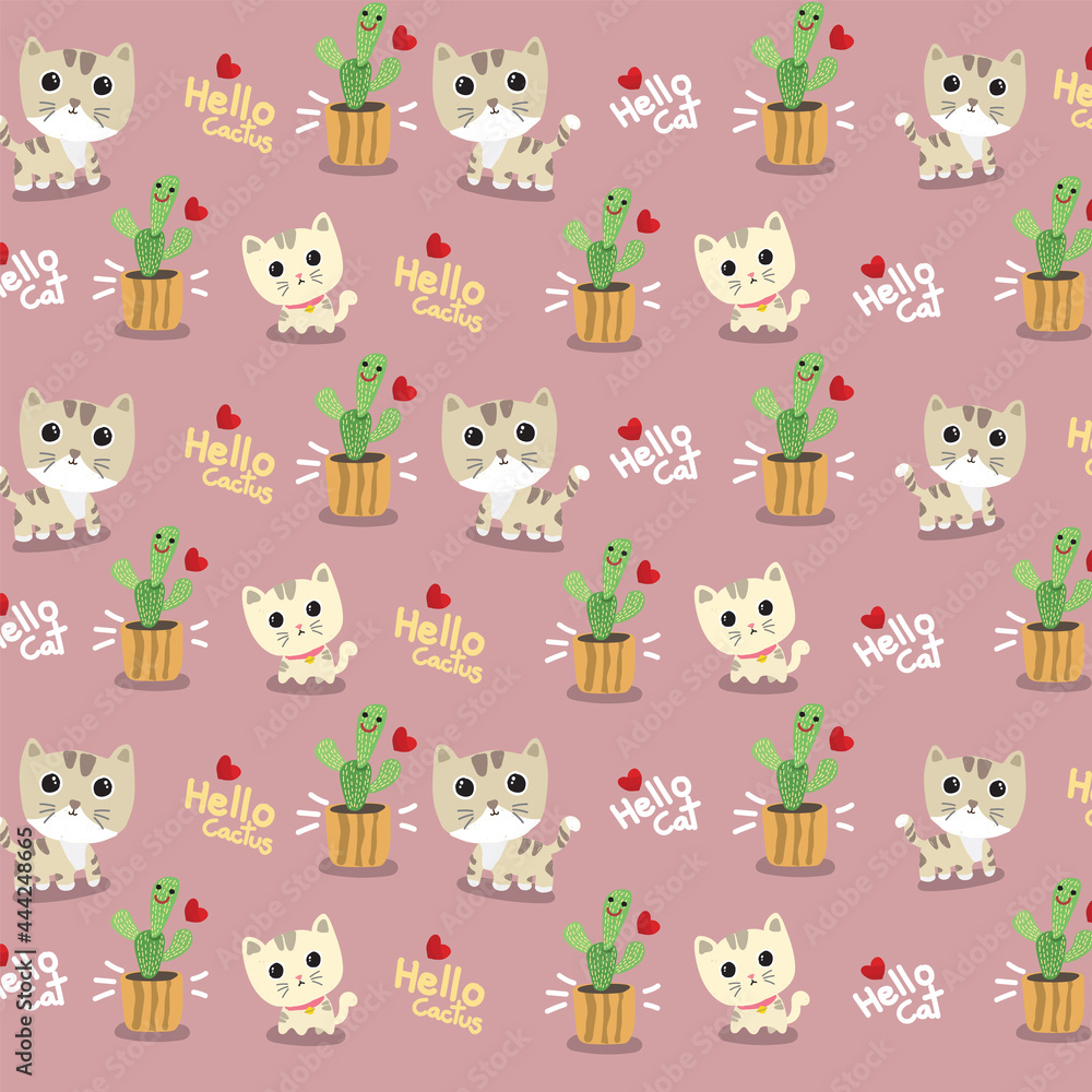 pattern postcard banner cartoon cat and cactus cute vector illustration background 03 pattern postcard banner cartoon cat and cactus cute vector illustration background 03