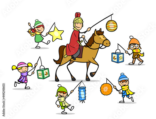 Kinder beim Martinszug um Sankt Martin auf Pferd photo