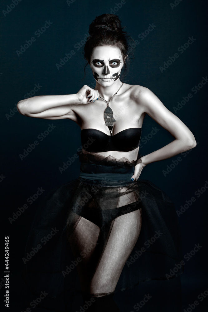 portrait of a girl in a halloween costume, halloween style portrait of a girl in a halloween costume, halloween style