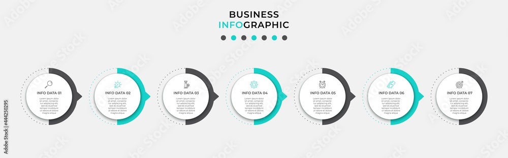 Vector Infographic design business template with icons and 7 options or steps. Can be used for process diagram, presentations, workflow layout, banner, flow chart, info graph Vector Infographic design business template with icons and 7 options or steps. Can be used for process diagram, presentations, workflow layout, banner, flow chart, info graph