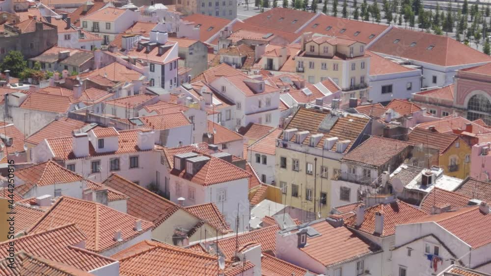 A Zoomed In Panning Shot of Lisbon's Rooftops in Alfama District A Zoomed In Panning Shot of Lisbon's Rooftops in Alfama District